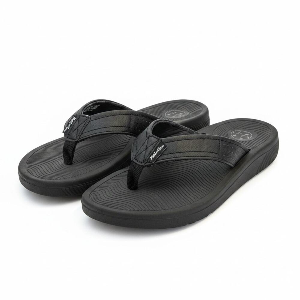 Maui & Son’s Women’s Flip Flops Sandals Black Faux Leather Size 7